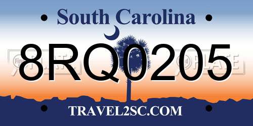 8RQ0205 South Carolina License Plate