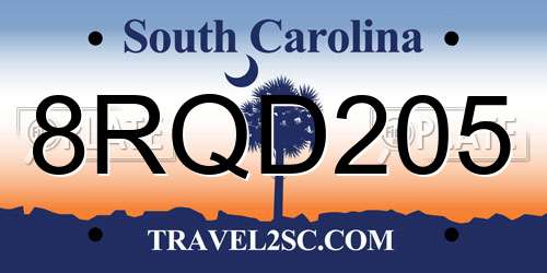 8RQD205 South Carolina License Plate