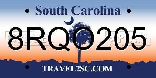 8RQO205 South Carolina License Plate