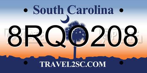 8RQO208 South Carolina License Plate