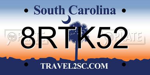 8RTK52 South Carolina License Plate