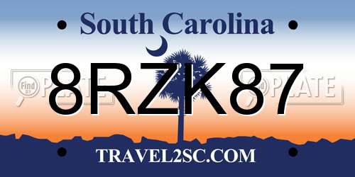 8RZK87 South Carolina License Plate