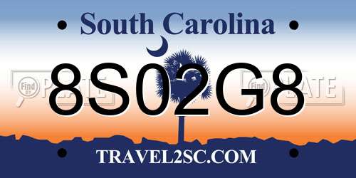 8S02G8 South Carolina License Plate