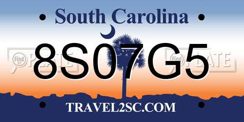 8S07G5 South Carolina License Plate