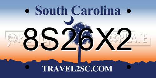 8S26X2 South Carolina License Plate