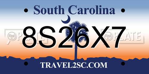 8S26X7 South Carolina License Plate