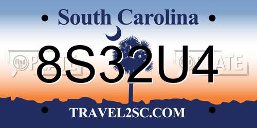 8S32U4 South Carolina License Plate