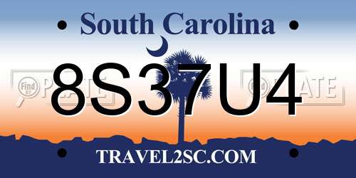 8S37U4 South Carolina License Plate