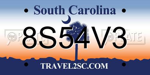 8S54V3 South Carolina License Plate