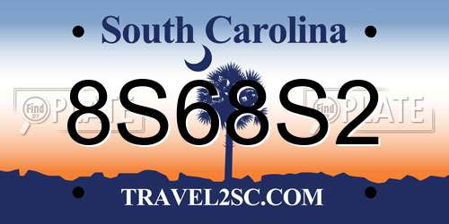 8S68S2 South Carolina License Plate