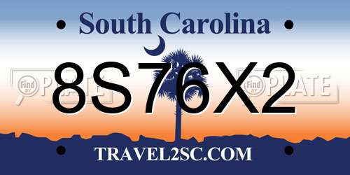 8S76X2 South Carolina License Plate