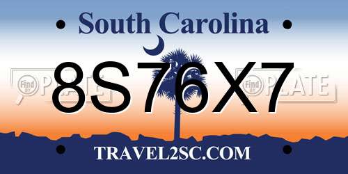 8S76X7 South Carolina License Plate