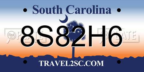 8S82H6 South Carolina License Plate