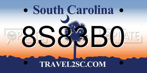 8S83B0 South Carolina License Plate