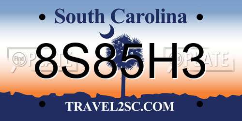 8S85H3 South Carolina License Plate