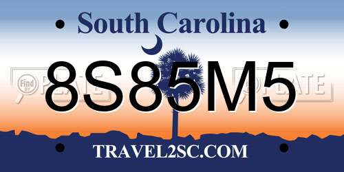 8S85M5 South Carolina License Plate