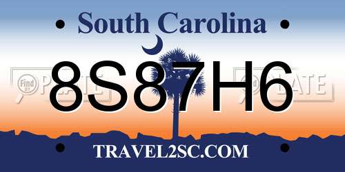 8S87H6 South Carolina License Plate