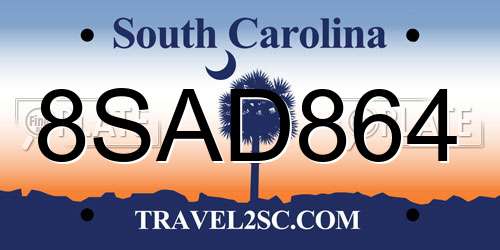 8SAD864 South Carolina License Plate