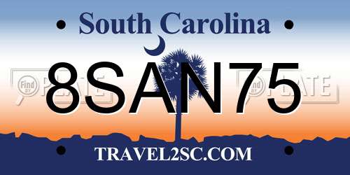 8SAN75 South Carolina License Plate