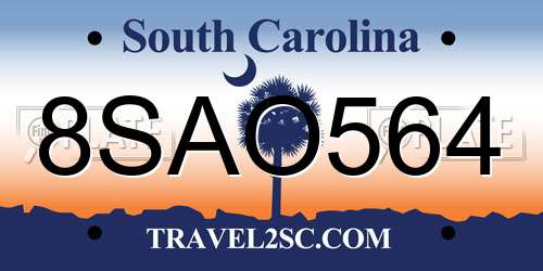 8SAO564 South Carolina License Plate