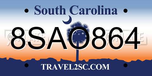 8SAO864 South Carolina License Plate