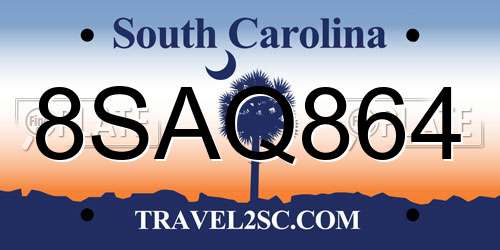 8SAQ864 South Carolina License Plate