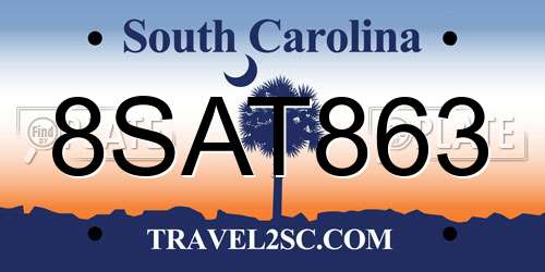 8SAT863 South Carolina License Plate