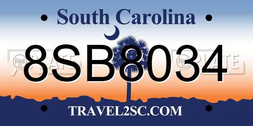 8SB8034 South Carolina License Plate
