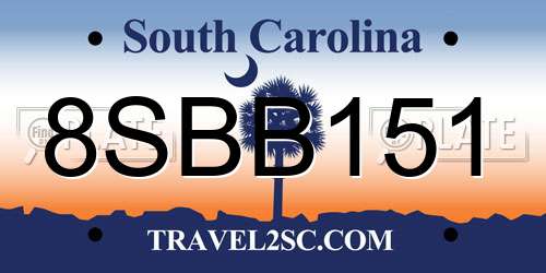 8SBB151 South Carolina License Plate