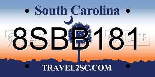 8SBB181 South Carolina License Plate