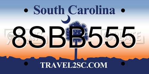 8SBB555 South Carolina License Plate