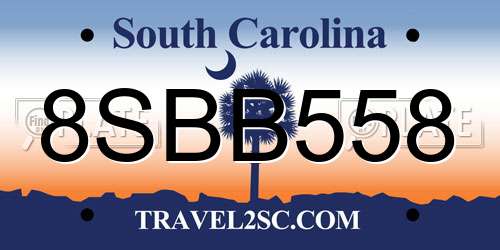 8SBB558 South Carolina License Plate