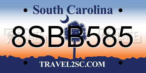 8SBB585 South Carolina License Plate