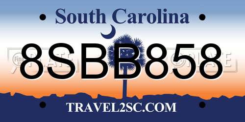 8SBB858 South Carolina License Plate