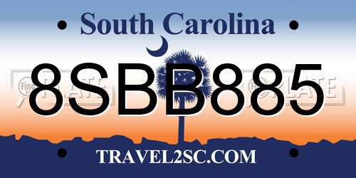 8SBB885 South Carolina License Plate
