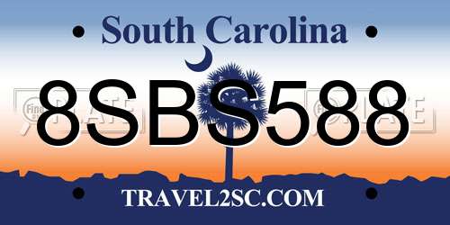 8SBS588 South Carolina License Plate