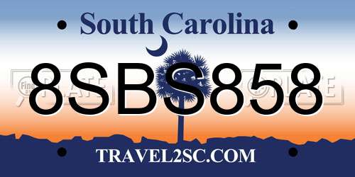 8SBS858 South Carolina License Plate