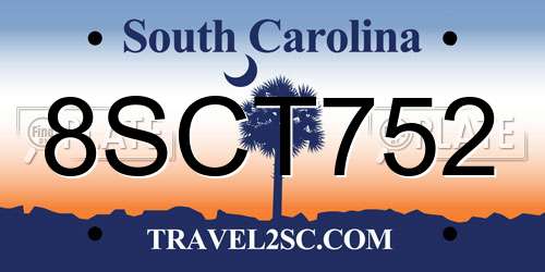 8SCT752 South Carolina License Plate