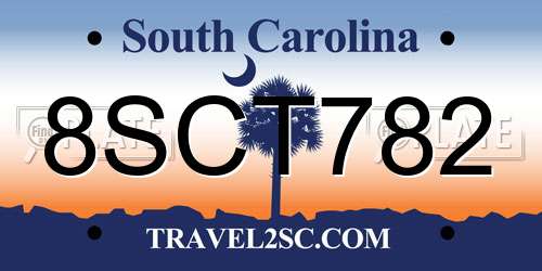 8SCT782 South Carolina License Plate