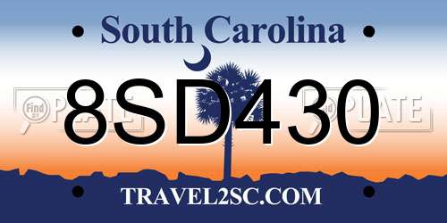 8SD430 South Carolina License Plate