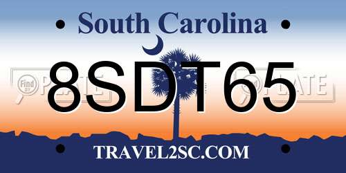 8SDT65 South Carolina License Plate
