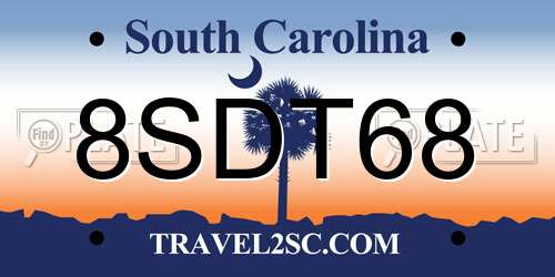 8SDT68 South Carolina License Plate