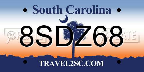 8SDZ68 South Carolina License Plate