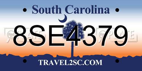 8SE4379 South Carolina License Plate
