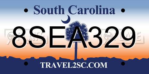 8SEA329 South Carolina License Plate