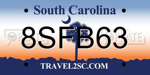 8SFB63 South Carolina License Plate