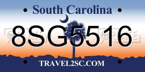 8SG5516 South Carolina License Plate