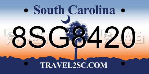 8SG8420 South Carolina License Plate