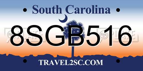 8SGB516 South Carolina License Plate