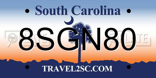 8SGN80 South Carolina License Plate